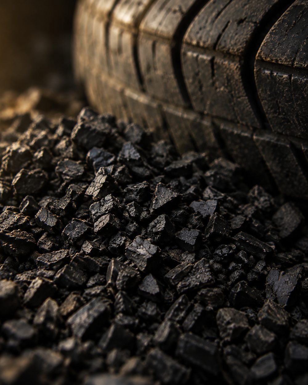 Close-up of recycled tyre crumb